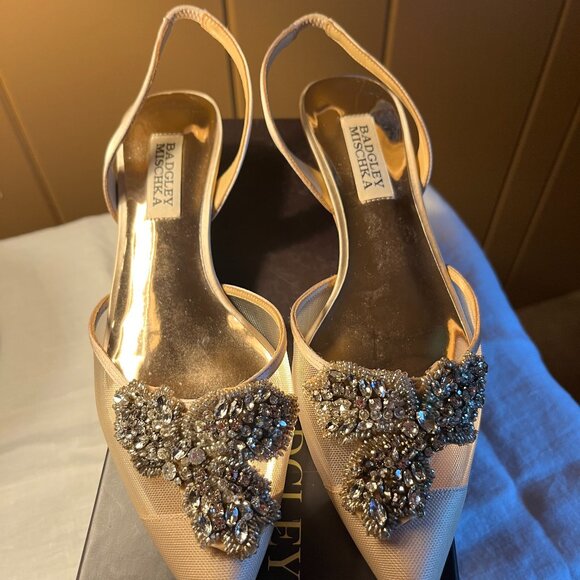 Badgley Mischka Pointed Toe, Kitten Heel Pale Pink Vera Embellished Pump, Size 8 - Picture 1 of 4